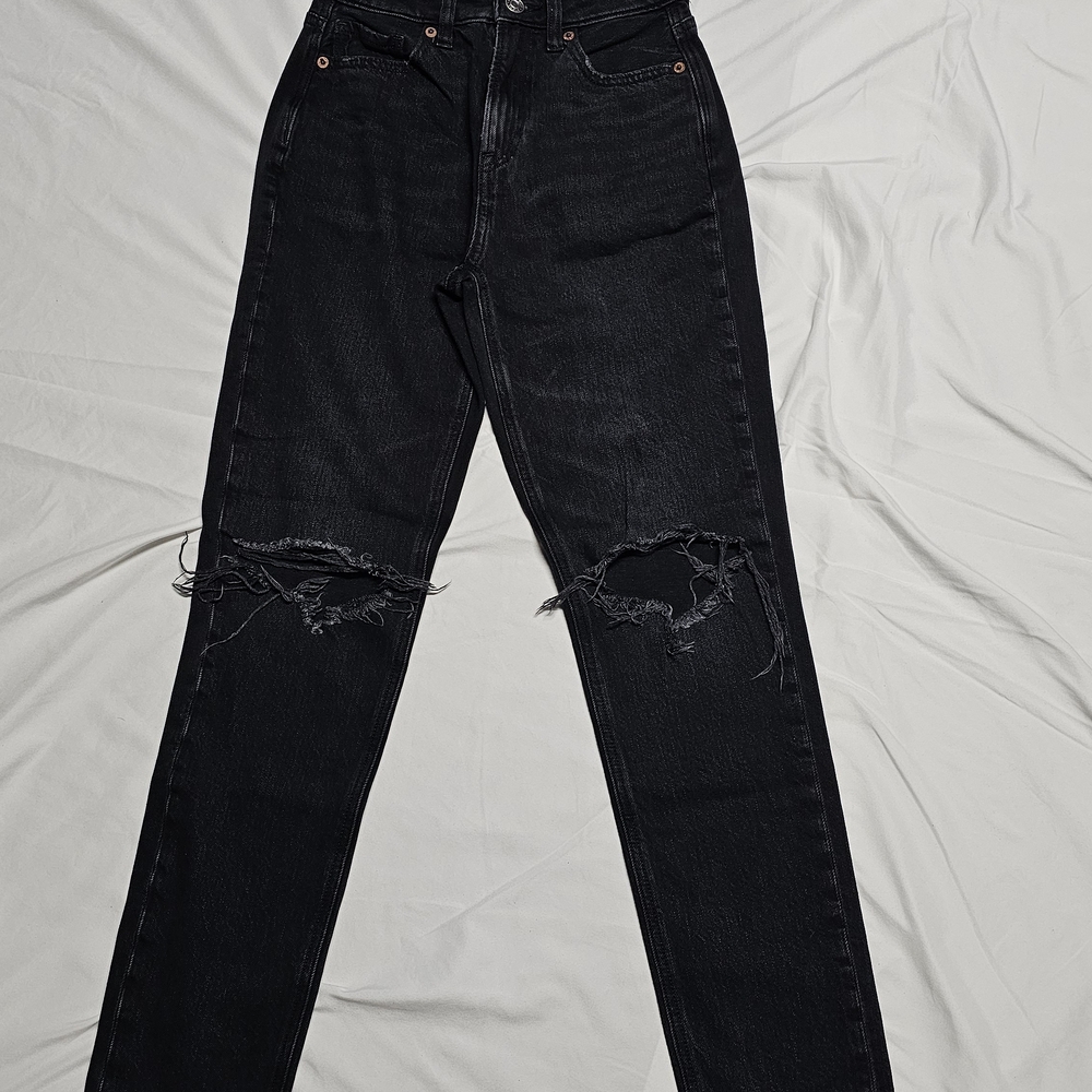 American Eagle Outfitters Black Distressed Straight Leg Jeans